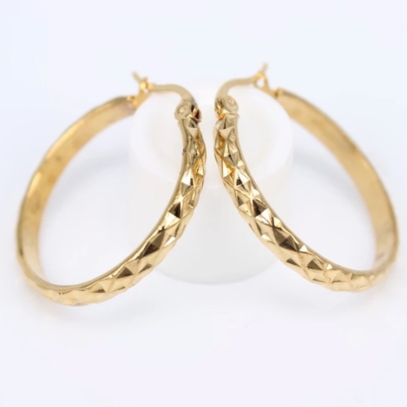 NEW 18K Yellow Gold Hoop Earrings - Picture 3 of 6